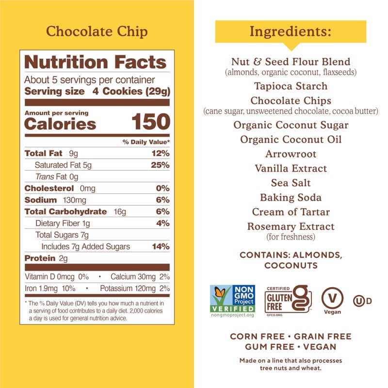 Simple Mills Almond Flour Crunchy Cookies, Chocolate Chip - Gluten Free, Vegan, Healthy Snacks, Made with Organic Coconut Oil, 5.5 Ounce (Pack of 6) - Image 4